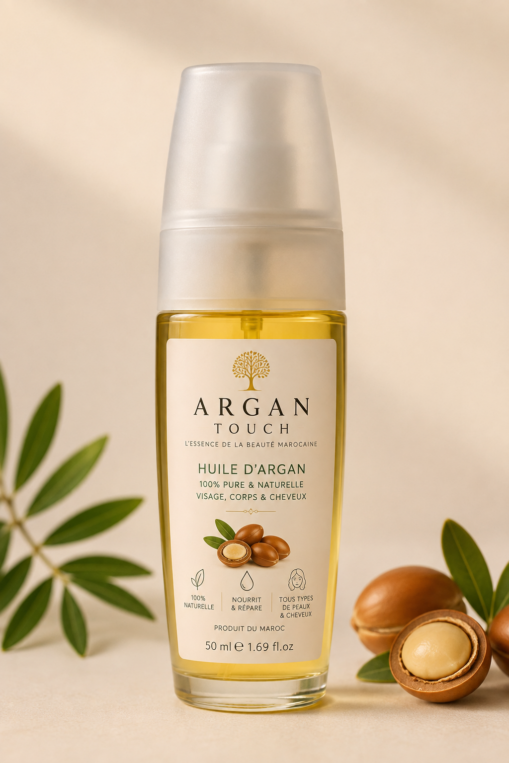 Huile d'argan pure et naturelle Argan Touch 50 ml pour visage corps et cheveux